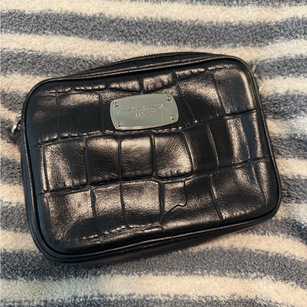 Loved Michael Kors Small Black Crossbody with Silver Hardware